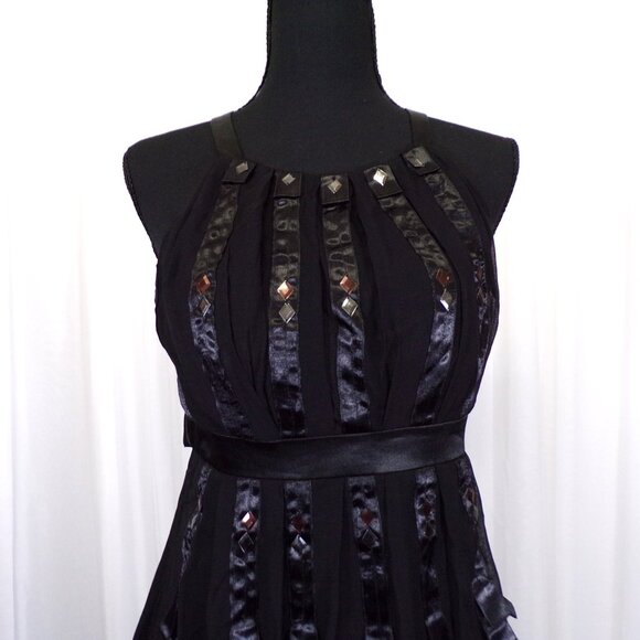 Sue Wong Nocturne Dress sz 4 Black Silk Halter Ribbon Steampunk Goth Whimsigoth - Picture 2 of 10